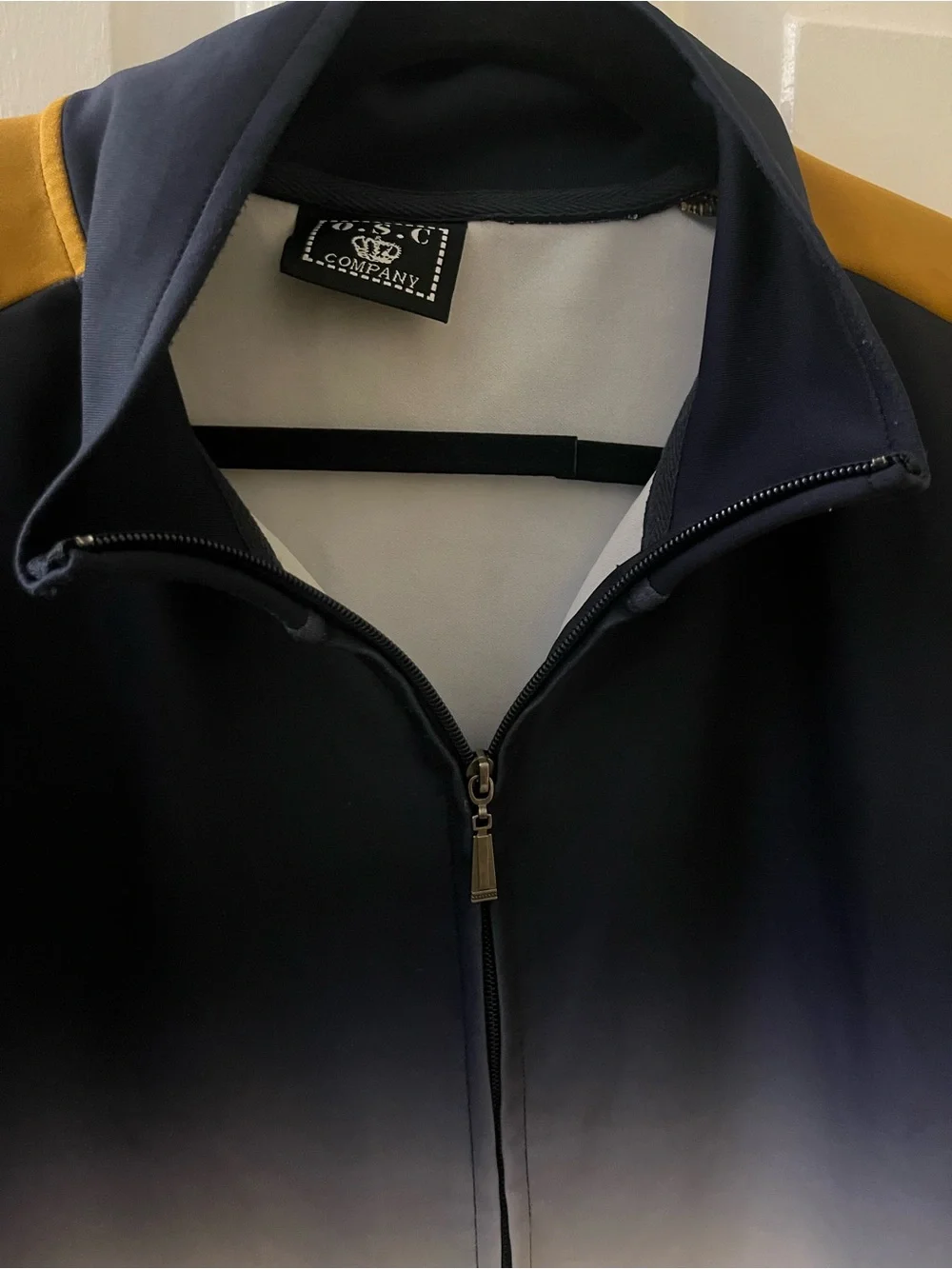 O.S.C. Company Navy Zip-Up Jacket with Mustard Shoulder Detail XL - Picture 2 of 7
